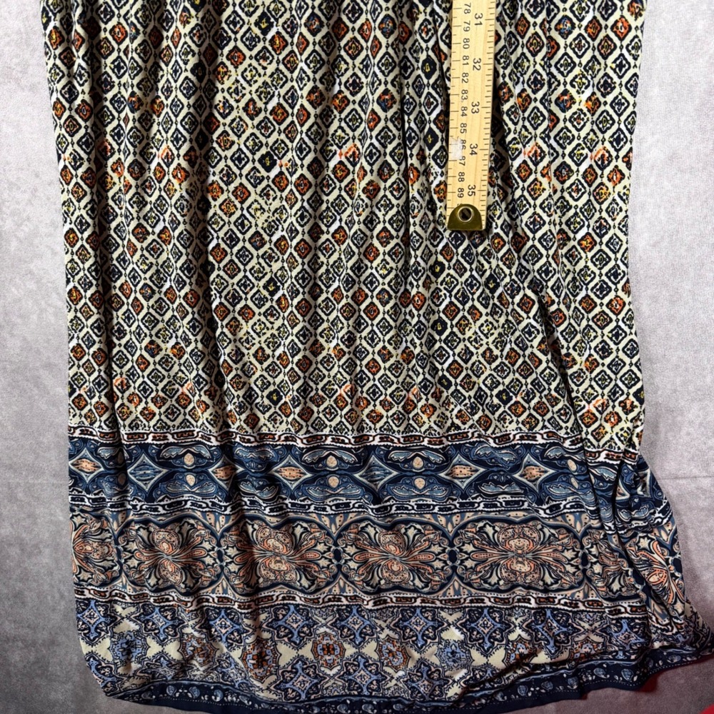 En Focus Studio Blue Geometric Paisley Smocked Waist Maxi Dress 6 Boho Peasant - Picture 7 of 7